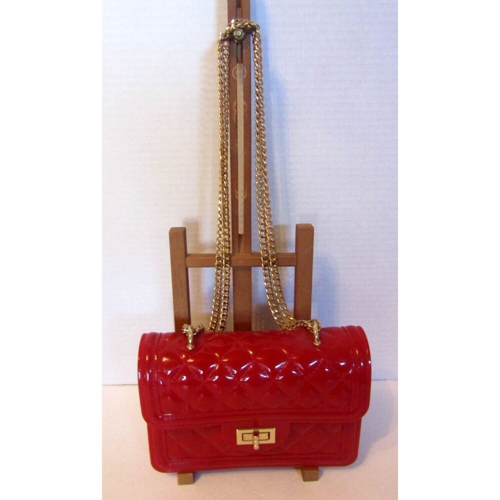 Deluxity Los Angeles Crossbody NWOT Red Quilted Jelly Bag Purse Gold Chain - Picture 3 of 10